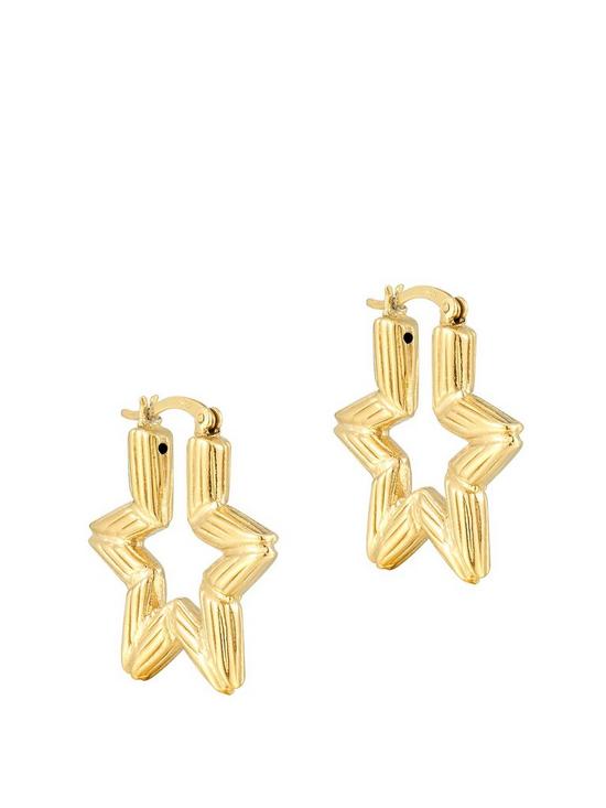 front image of seol-gold-18ct-gold-plated-sterling-silver-bamboo-star-creole-hoop-earrings
