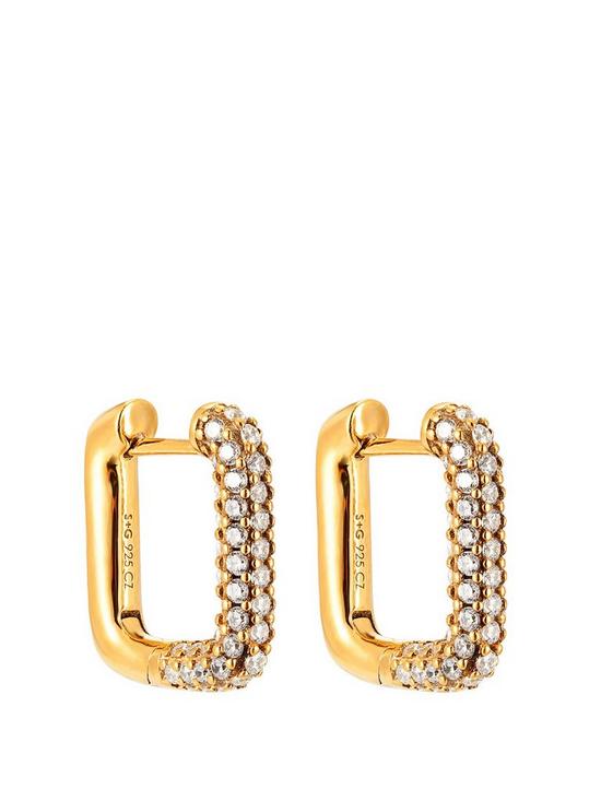 front image of seol-gold-18ct-gold-plated-sterling-silver-cubic-zirconia-large-rectangle-huggie-hoop-earrings