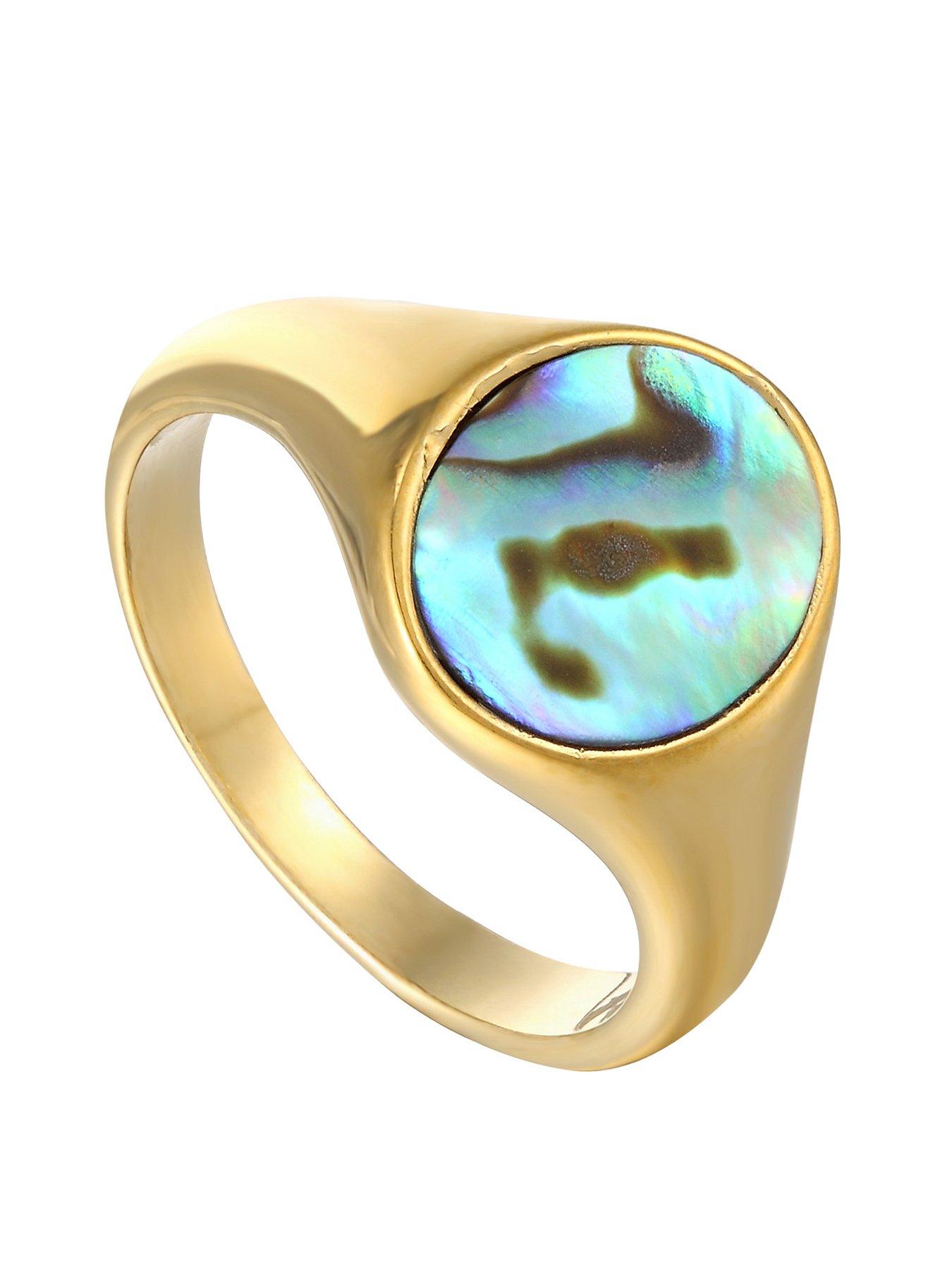 undefined 18ct Gold Plated Sterling Silver Abalone Shell Signet Ring