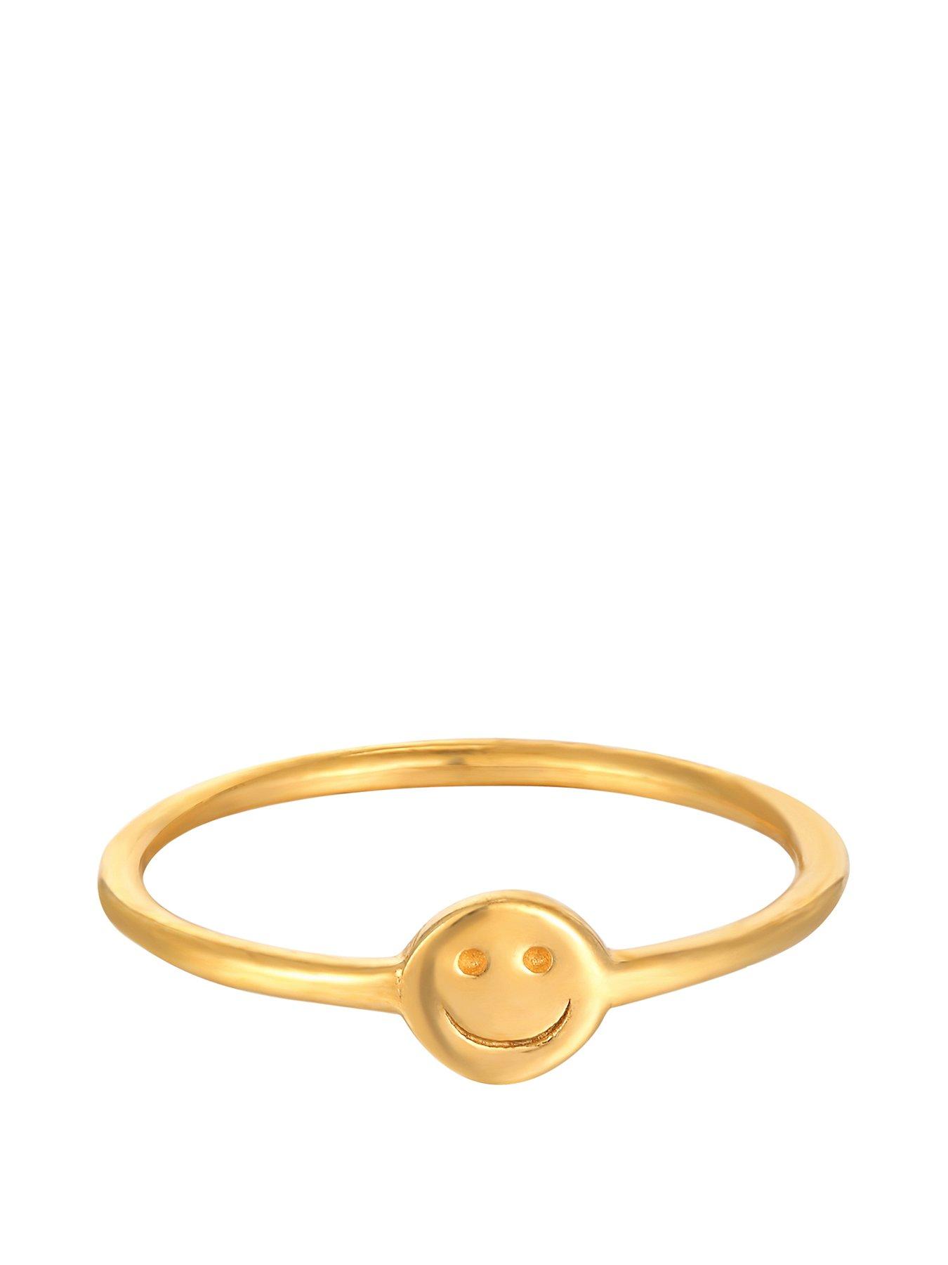 undefined 18ct Gold Plated Sterling Silver Smiley Face Ring