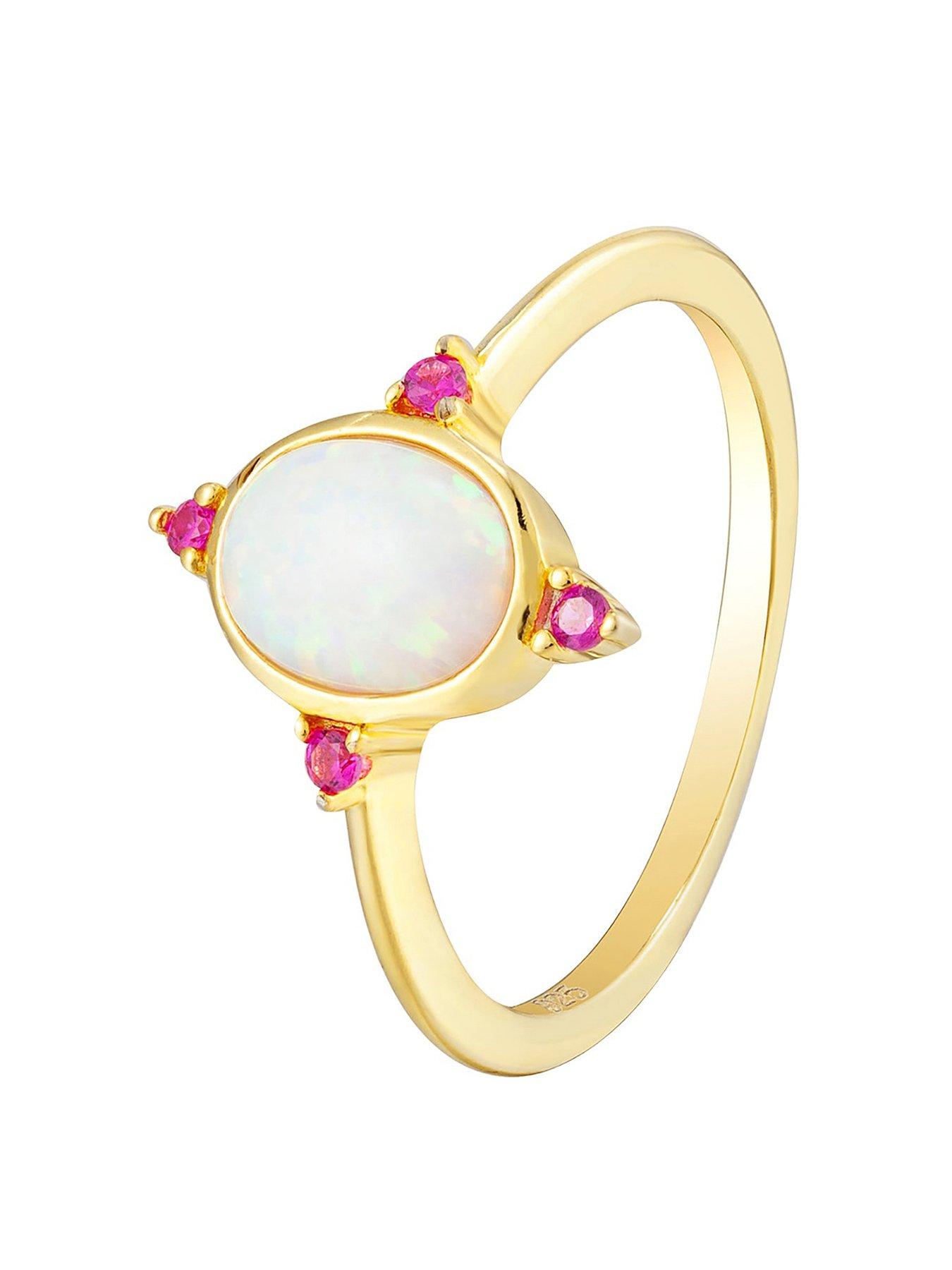 undefined 18ct Gold Plated Sterling Silver Opal  &  Created Ruby Ring