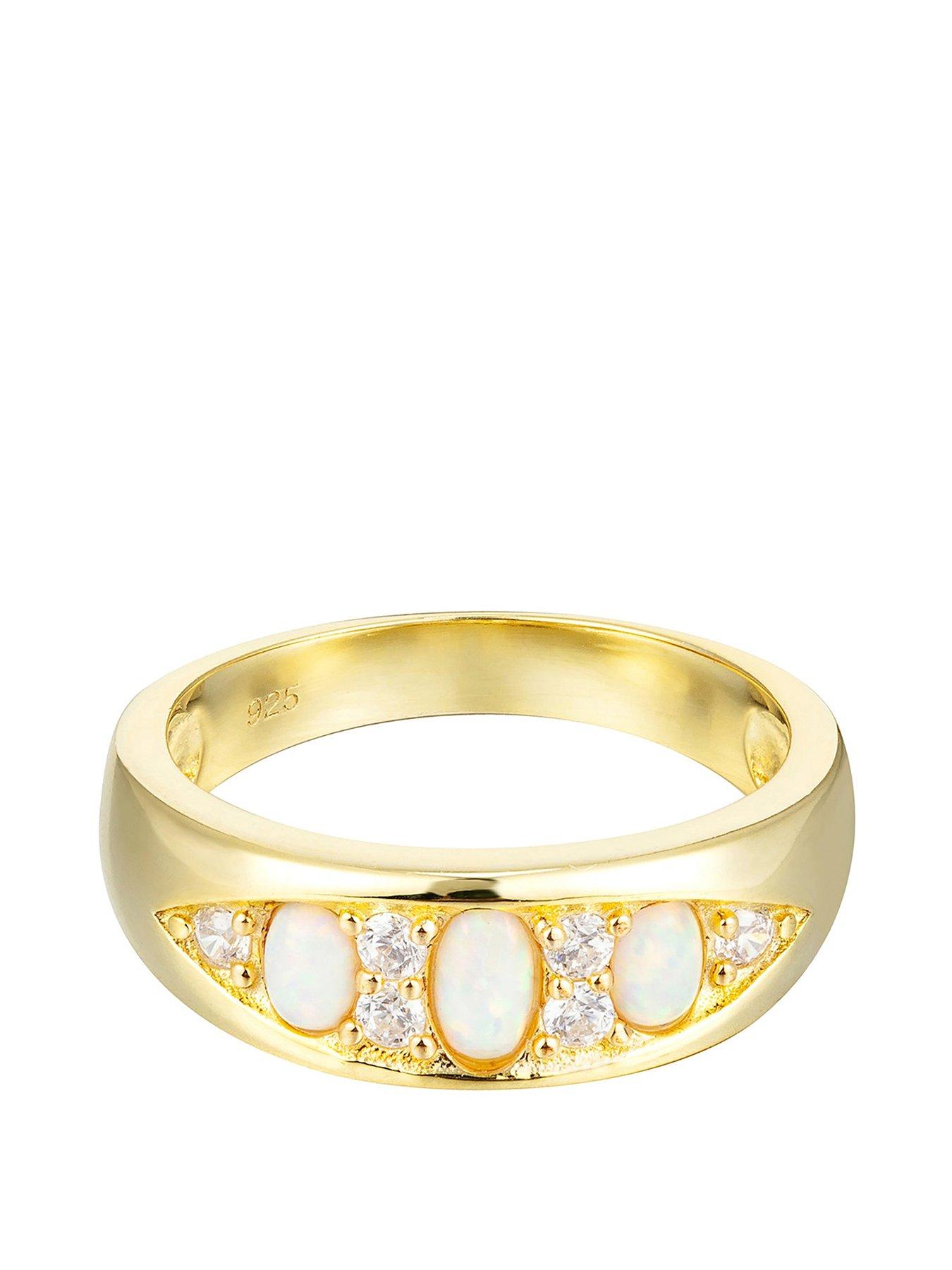 undefined 18ct Gold Plated Sterling Silver Opal and Cubic Zirconia Band Ring