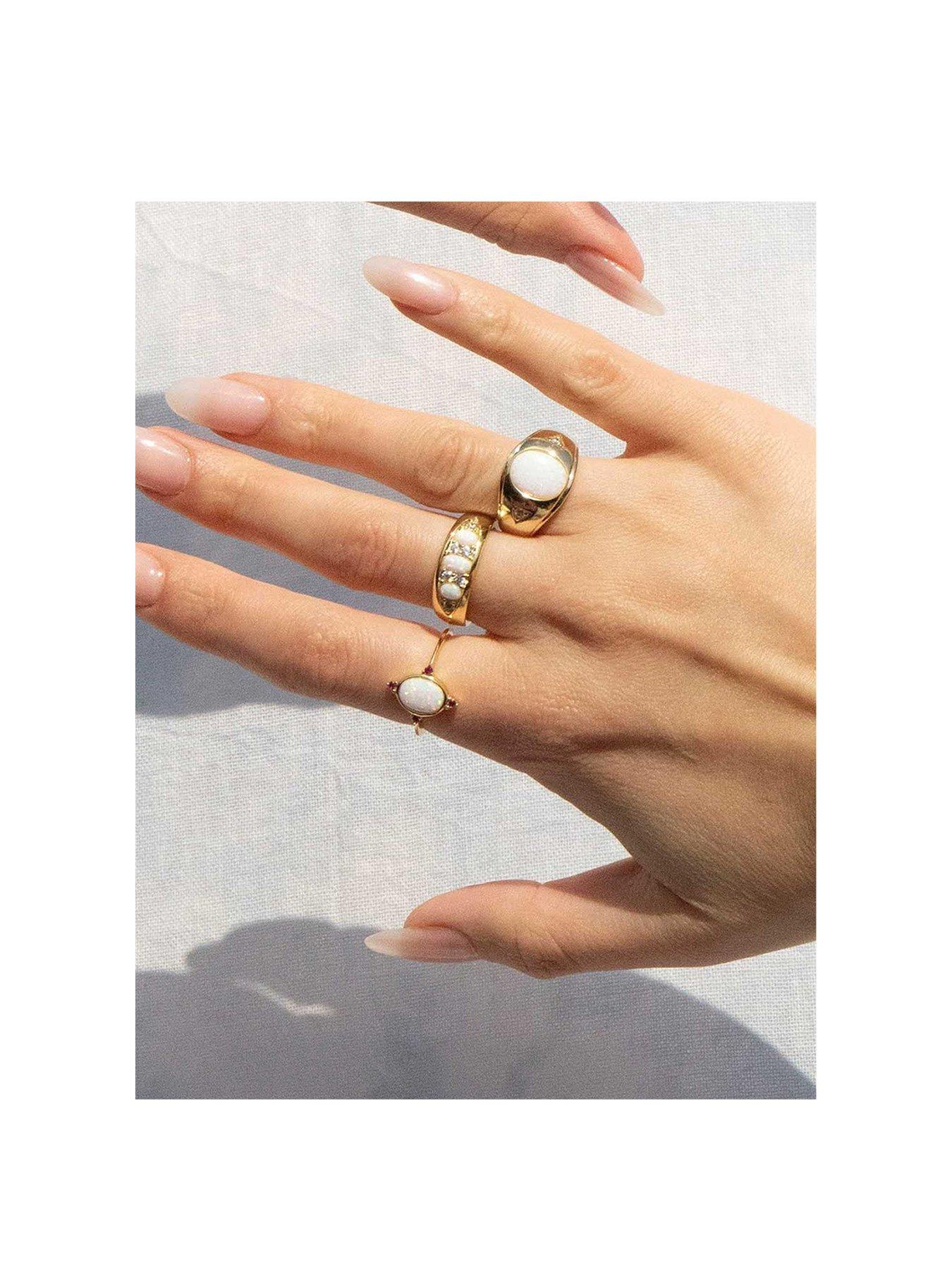  image of seol-gold-18ct-gold-plated-sterling-silver-opal-and-cubic-zirconia-band-ring