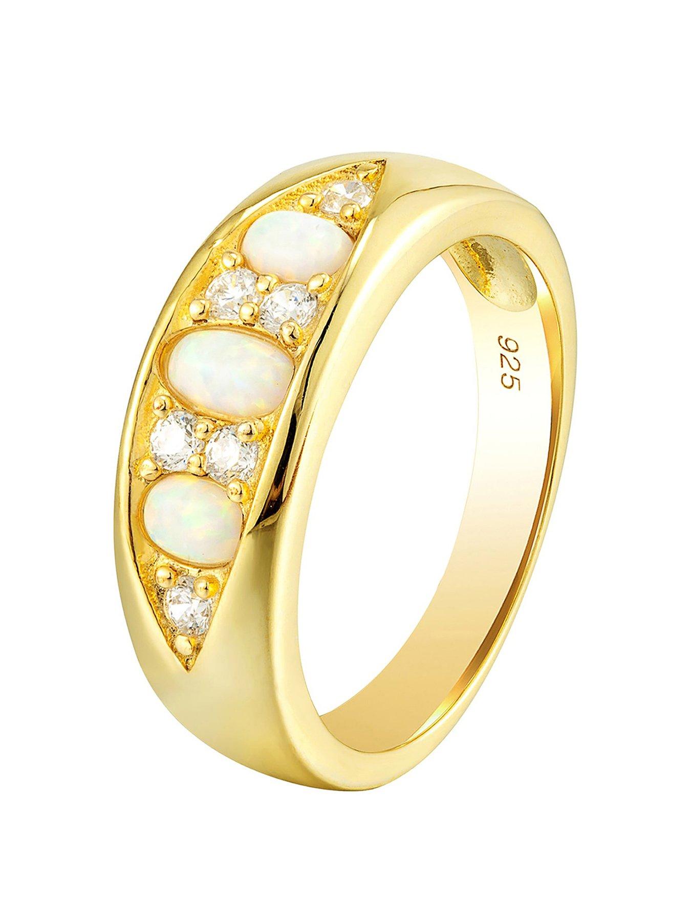  image of seol-gold-18ct-gold-plated-sterling-silver-opal-and-cubic-zirconia-band-ring