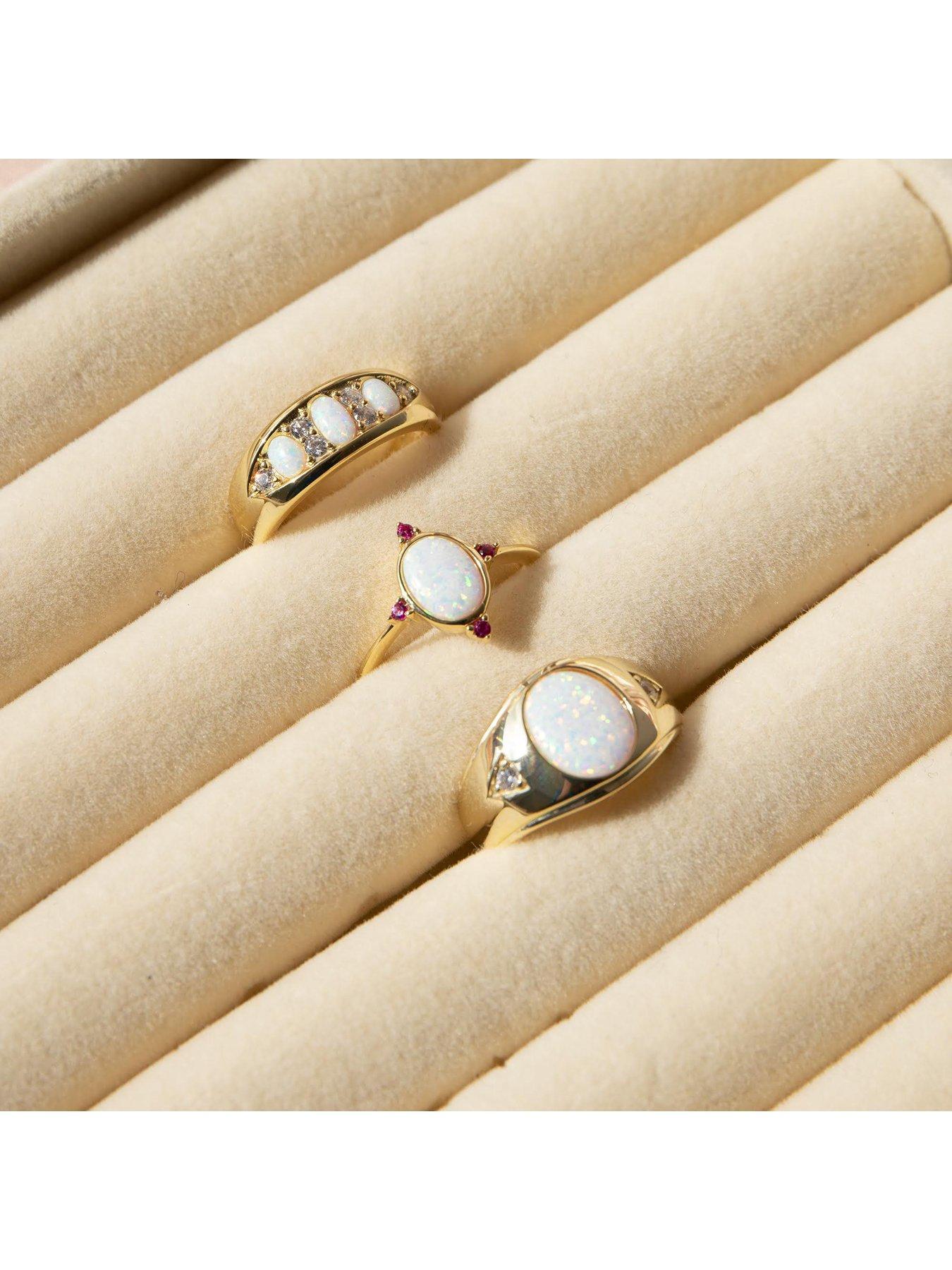  image of seol-gold-18ct-gold-plated-sterling-silver-opal-and-cubic-zirconia-band-ring