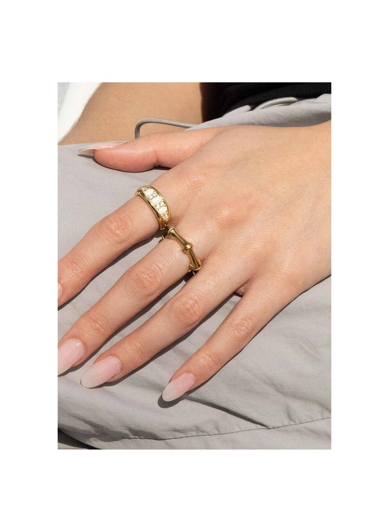  image of seol-gold-18ct-gold-plated-sterling-silver-opal-and-cubic-zirconia-band-ring