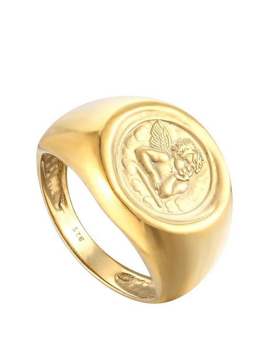 front image of seol-gold-18ct-gold-plated-sterling-silver-angel-cherub-signet-ring