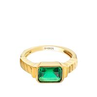 18ct Gold Plated Sterling Silver Emerald Cubic Zirconia Baguette Ring