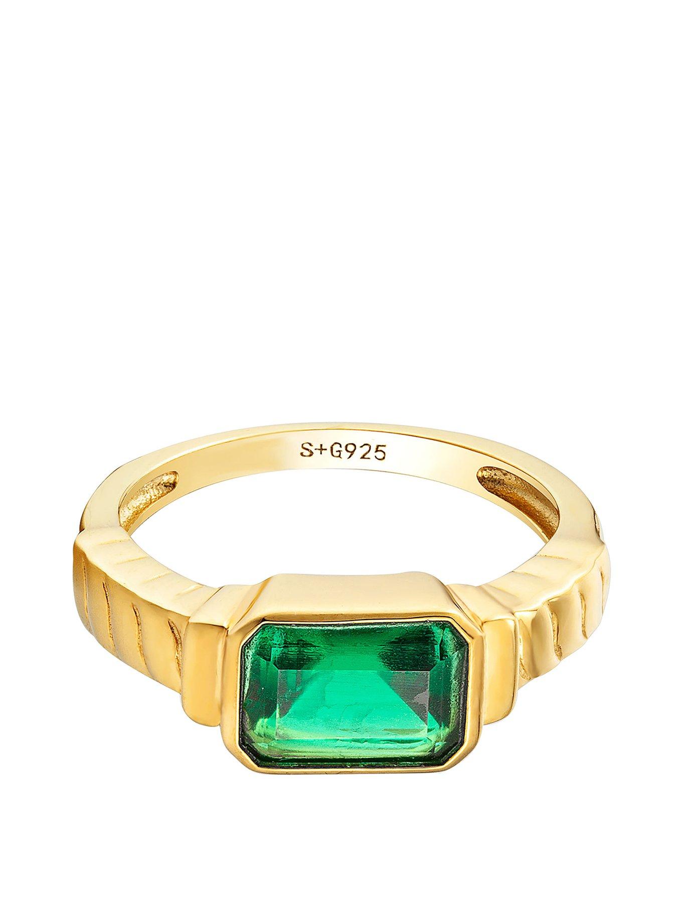 undefined 18ct Gold Plated Sterling Silver Emerald Cubic Zirconia Baguette Ring