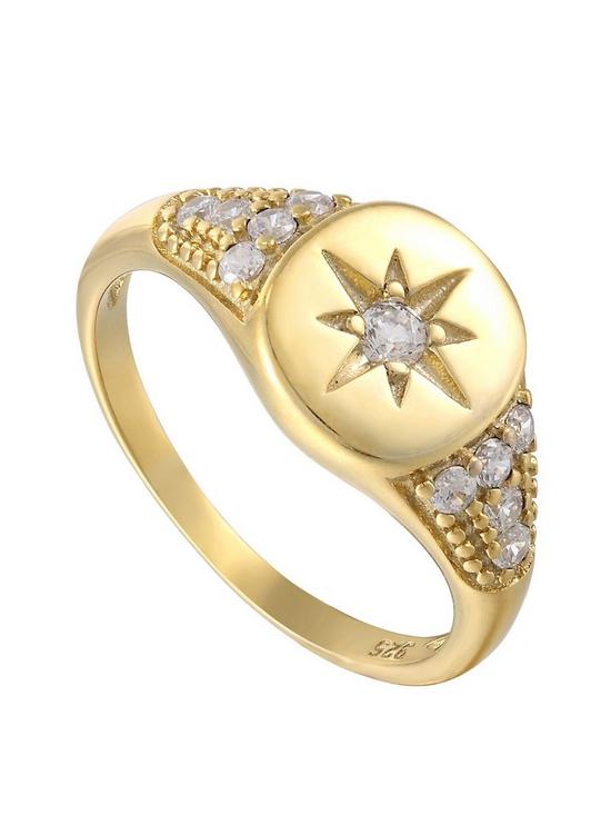 front image of seol-gold-18ct-gold-plated-sterling-silver-cubic-zirconia-star-signet-ring