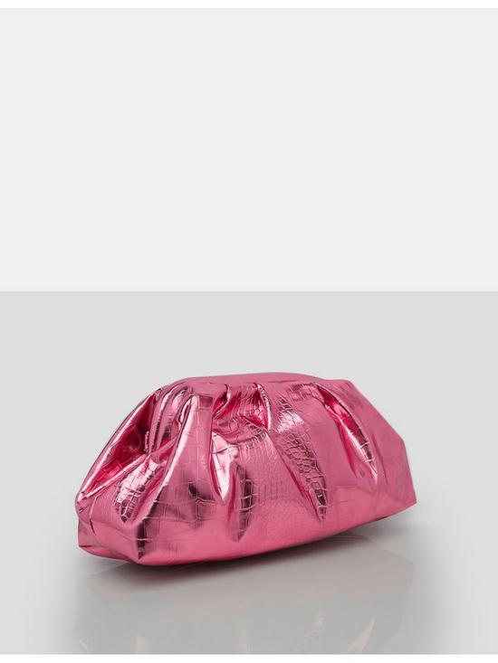 stillFront image of public-desire-the-tris-croc-detail-clutch-bag-pink