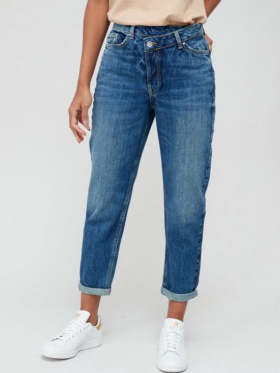 front image of v-by-very-wrap-front-mom-jean-dark-wash