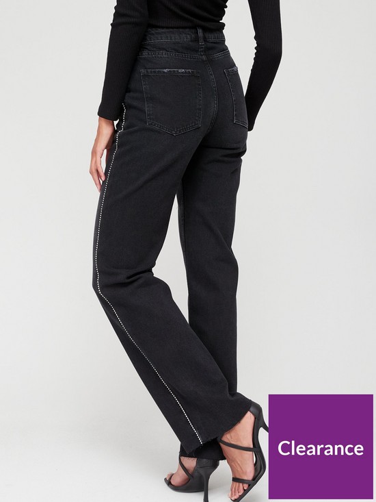 stillFront image of v-by-very-embellished-side-detail-wide-leg-jean-washed-black