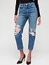  image of v-by-very-high-waist-mom-jean-with-busted-knees-dark-wash