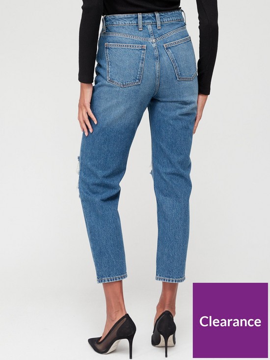 stillFront image of v-by-very-high-waist-mom-jean-with-busted-knees-dark-wash