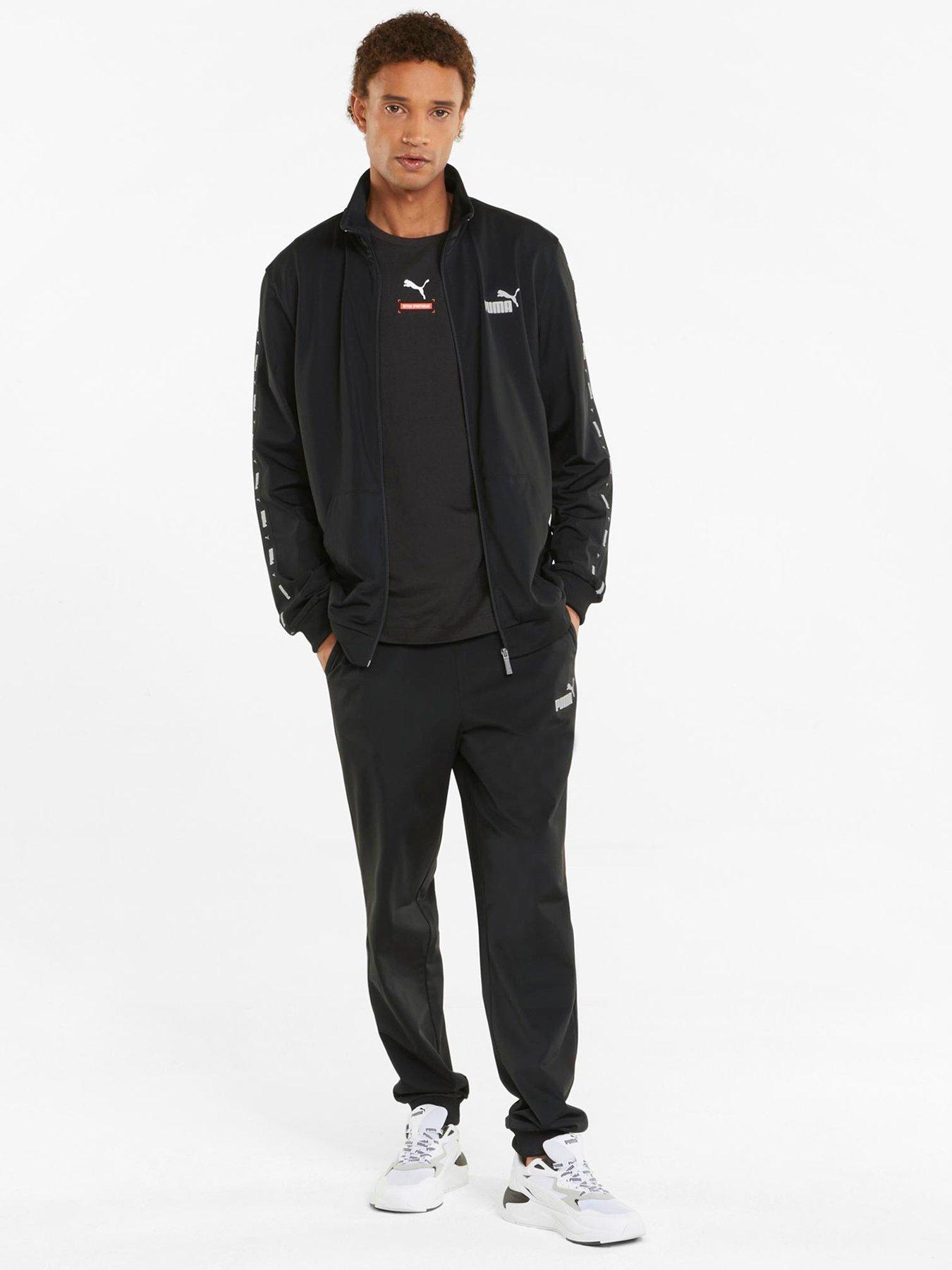 front image of puma-tape-poly-tracksuit-black