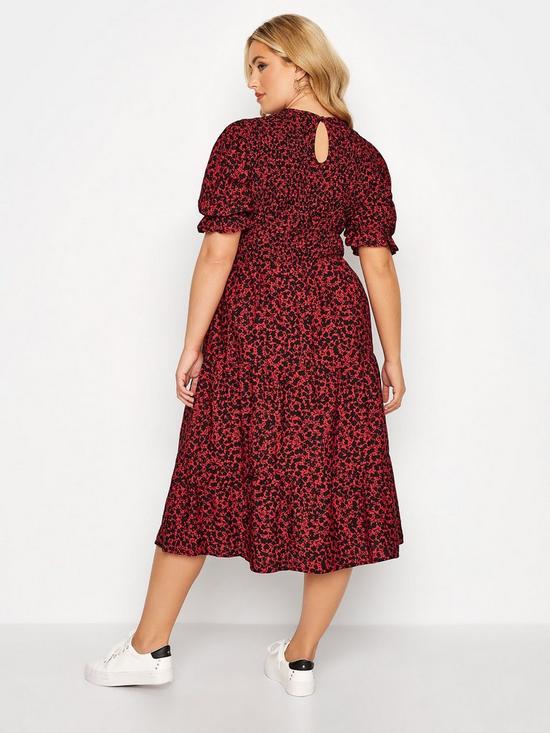 stillFront image of yours-shirred-frill-sleeve-dress-red-black