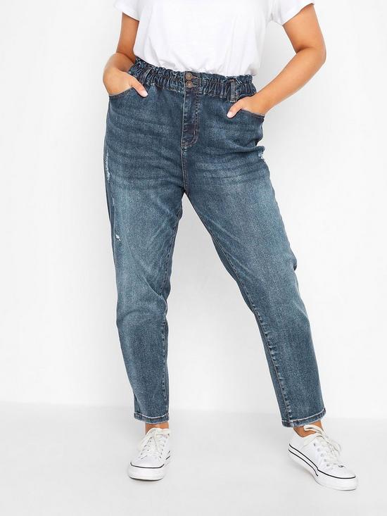 front image of yours-indigo-elasticated-mom-jean