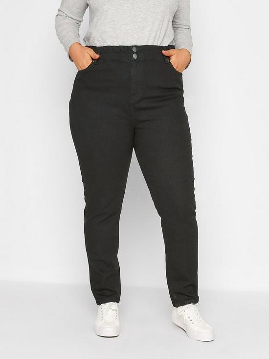 front image of yours-black-elasticated-mom-jean
