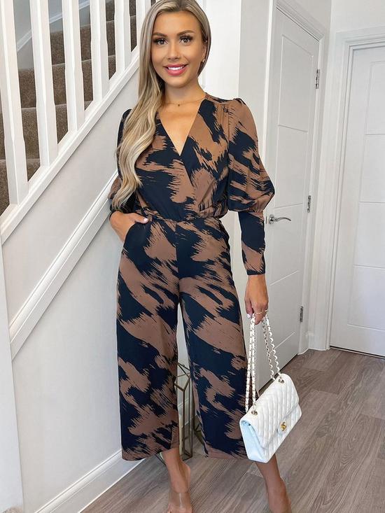 front image of ax-paris-abstract-jumpsuit-brown