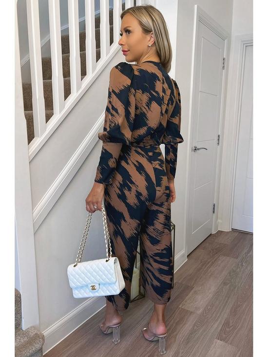 stillFront image of ax-paris-abstract-jumpsuit-brown