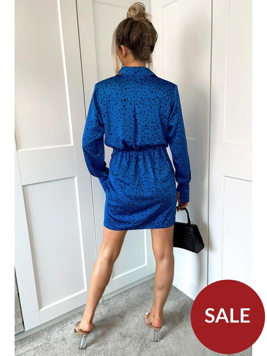 stillFront image of ax-paris-printed-colbalt-blue-wrap-mini-dress