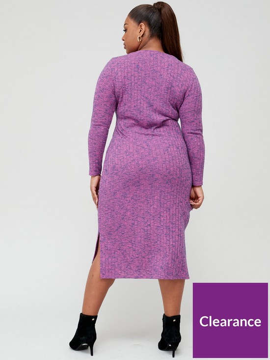 stillFront image of v-by-very-curve-v-neck-space-dye-rib-midi-dress-purple