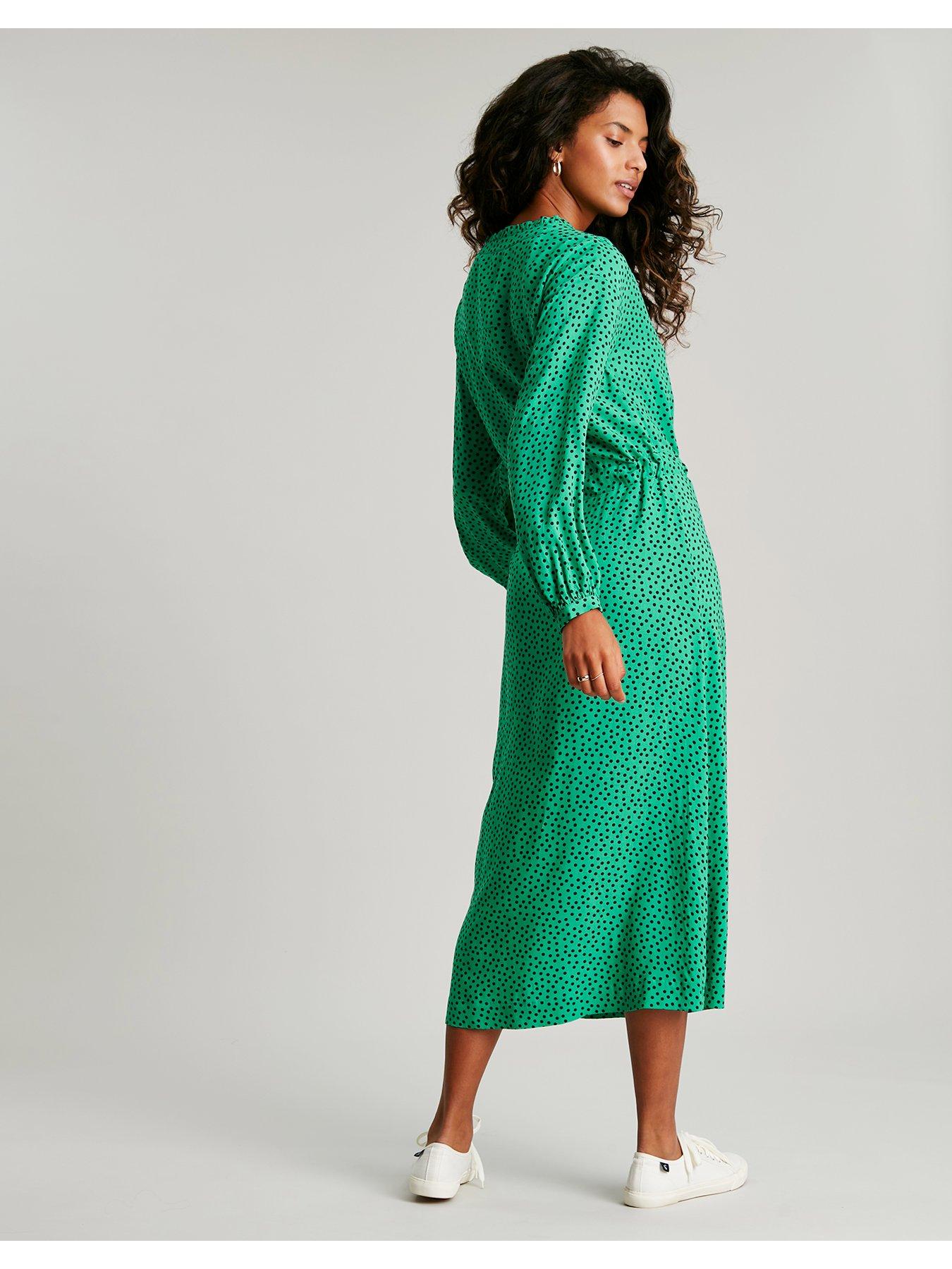Joules Zoey Frill Neck Long Shirt Dress Green