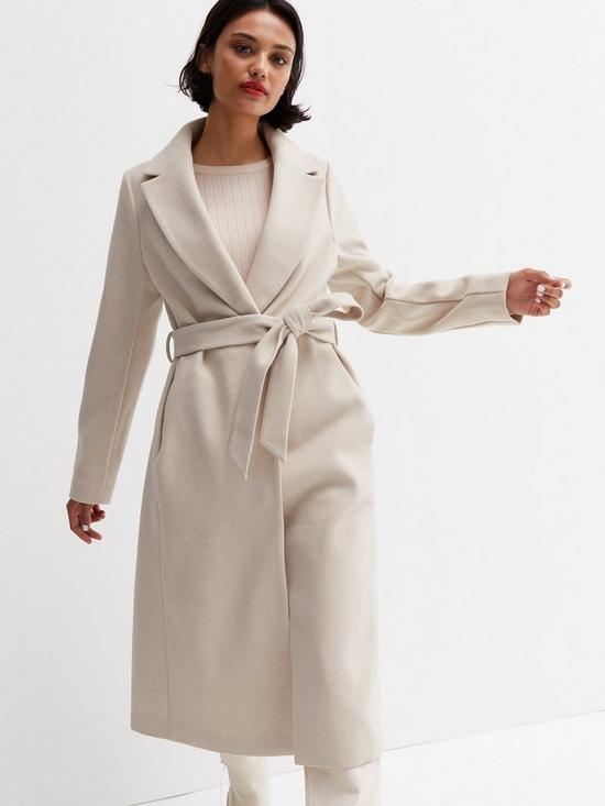 front image of new-look-unlined-belted-long-coat-cream