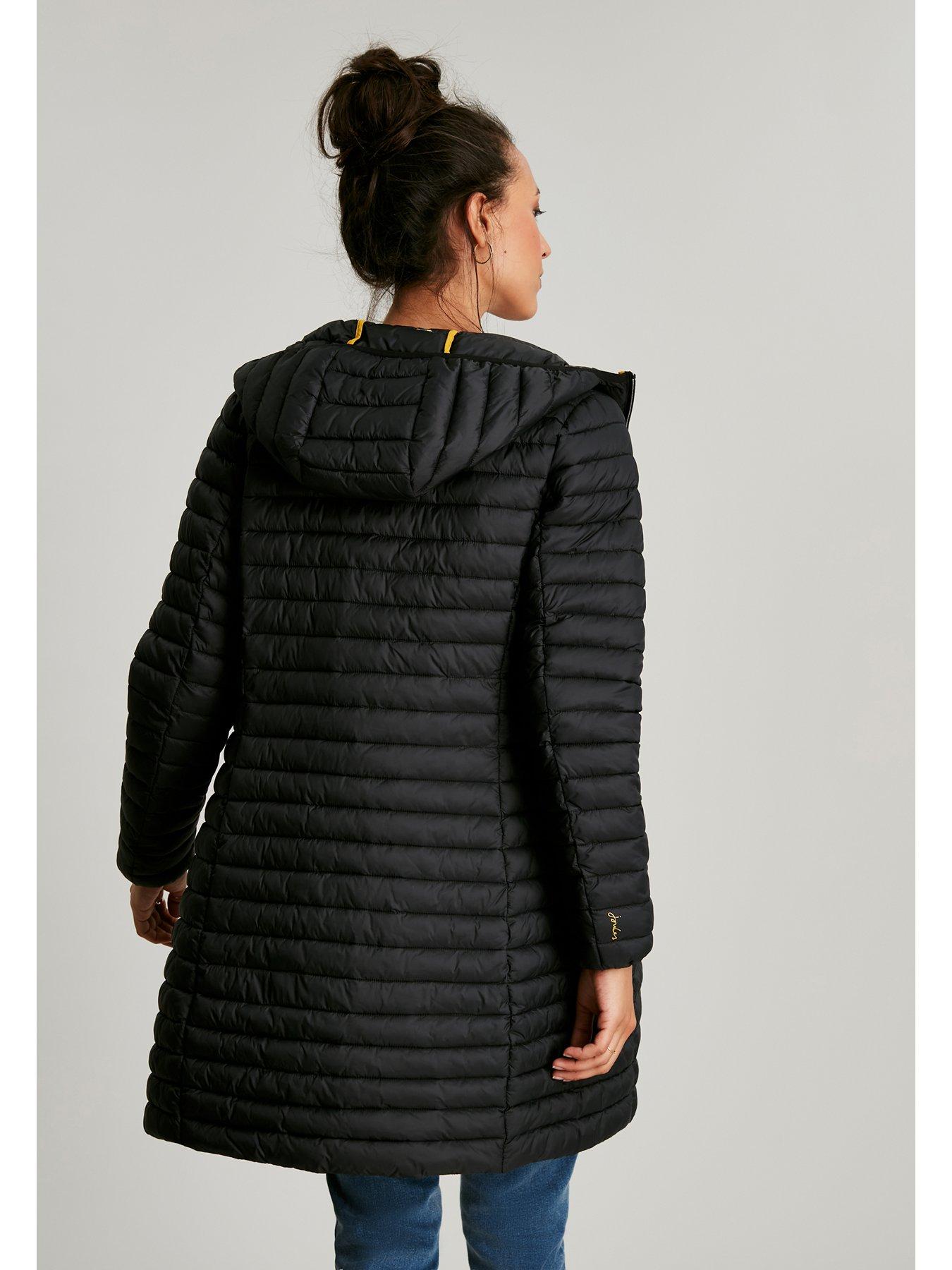 Joules Snug Long Packable Shower Proof Coat Black