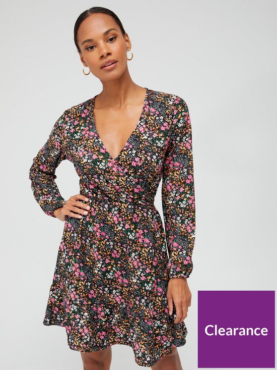 front image of only-floral-jersey-wrap-dress-multi