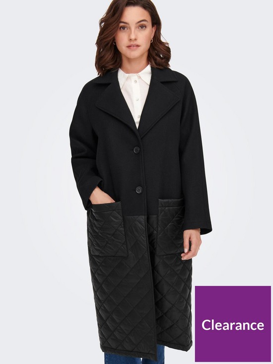 front image of only-polyester-quilted-mix-coat-black