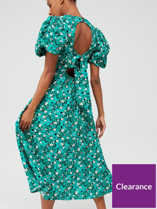 stillFront image of only-printed-puff-sleeve-midi-dress-green
