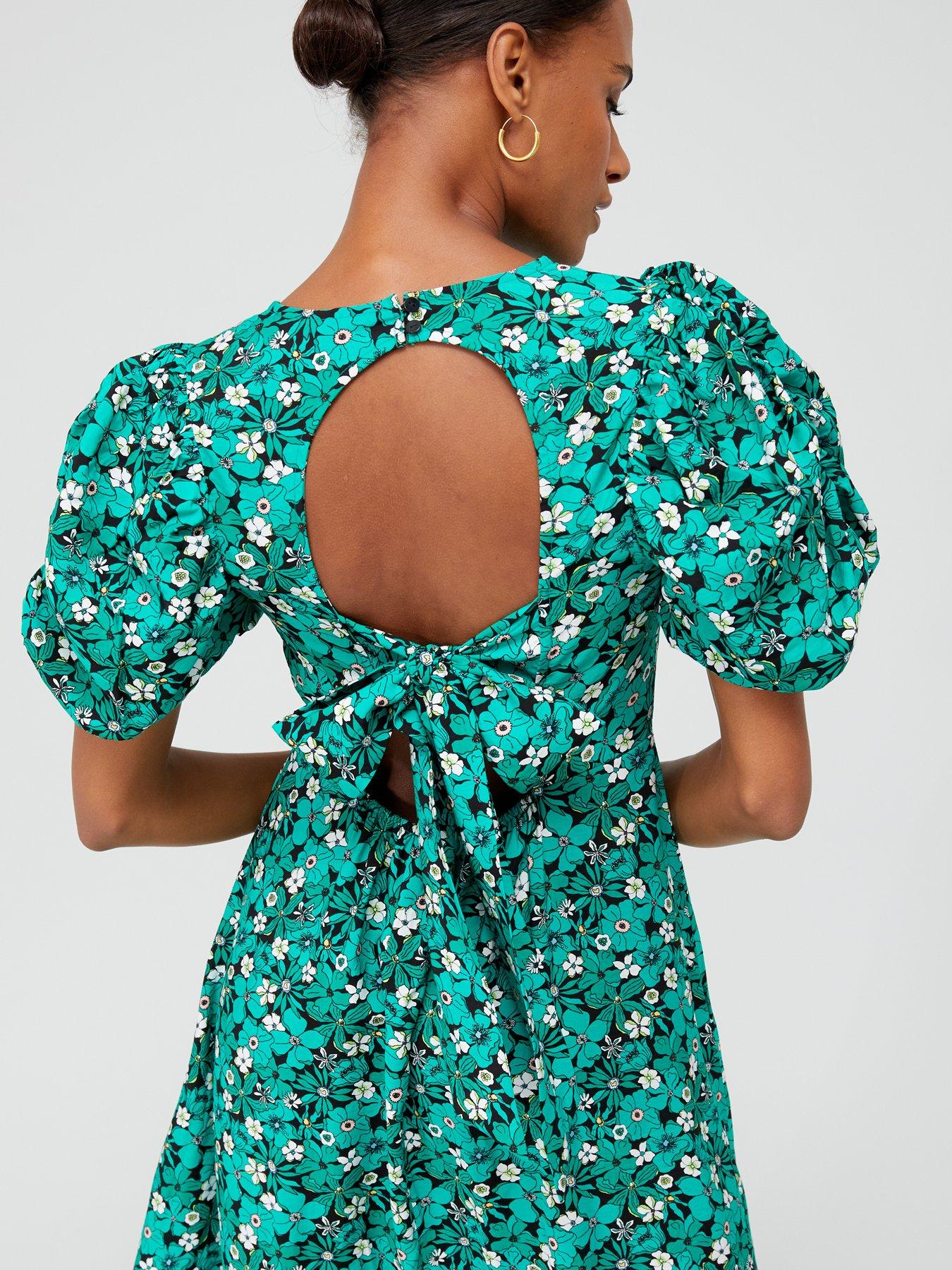  image of only-printed-puff-sleeve-midi-dress-green