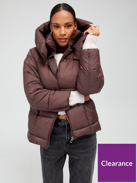 front image of only-oversized-padded-short-coat-brown