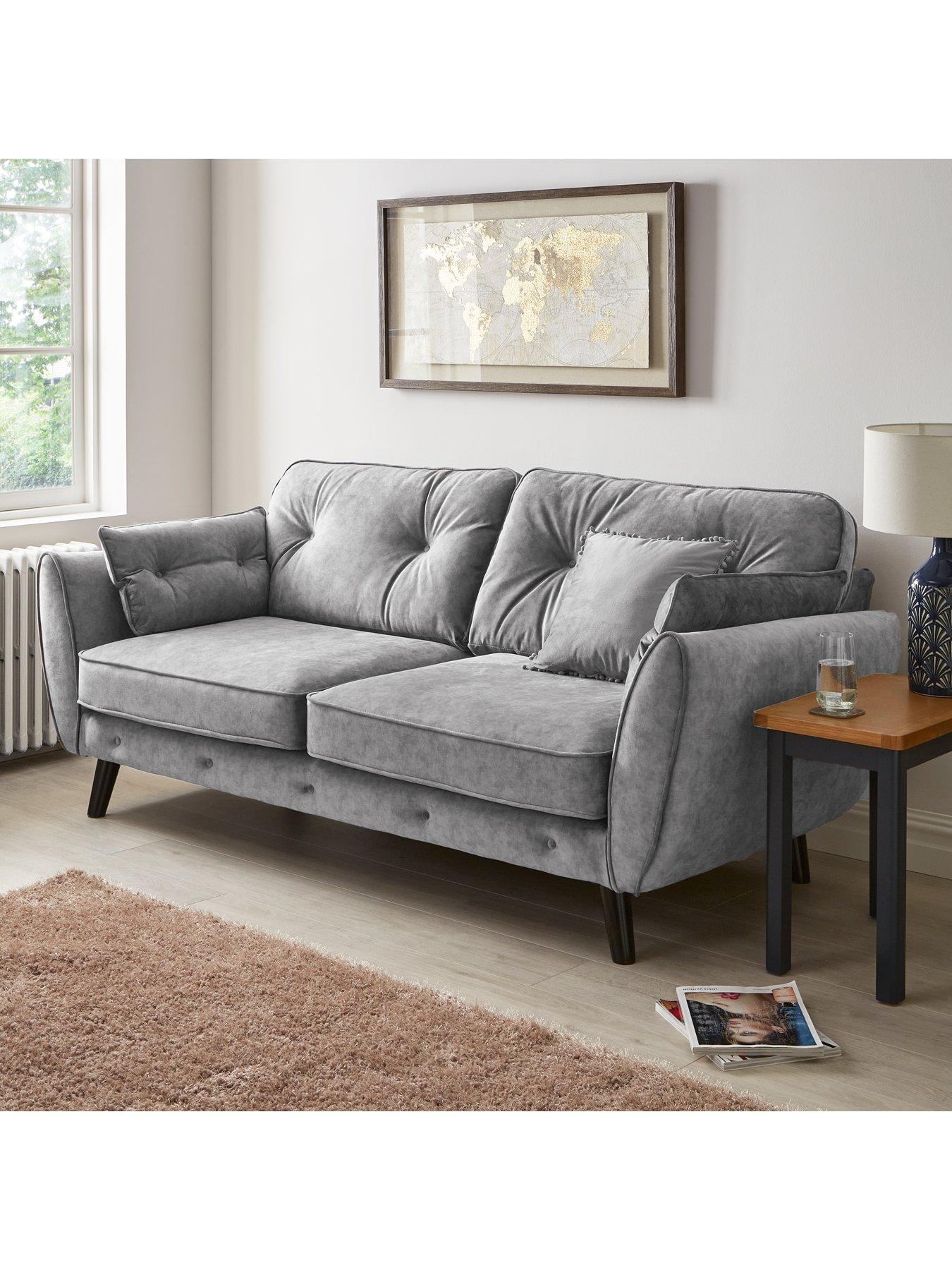 Very Home Paulo Velvet 2 Seater Sofa - Grey - FSC® Certified