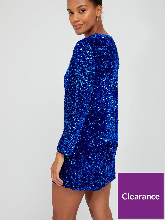 stillFront image of only-anika-long-sleeve-sequin-dress-blue