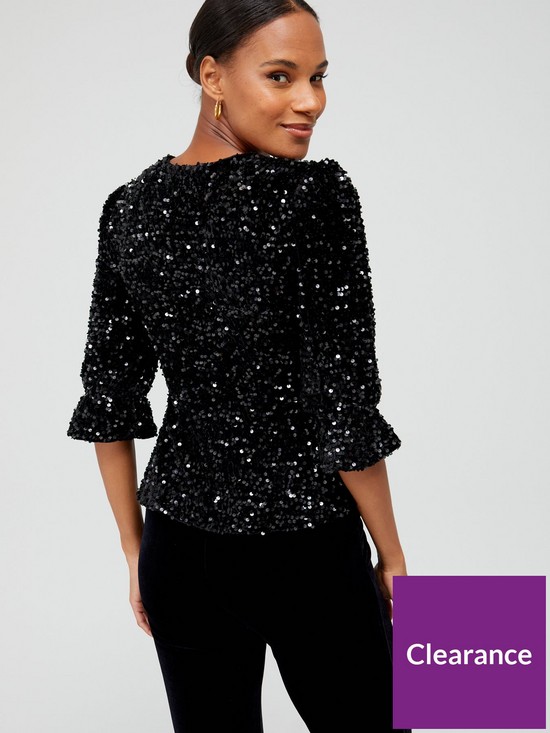 stillFront image of only-anika-sequin-short-sleeve-button-top-black