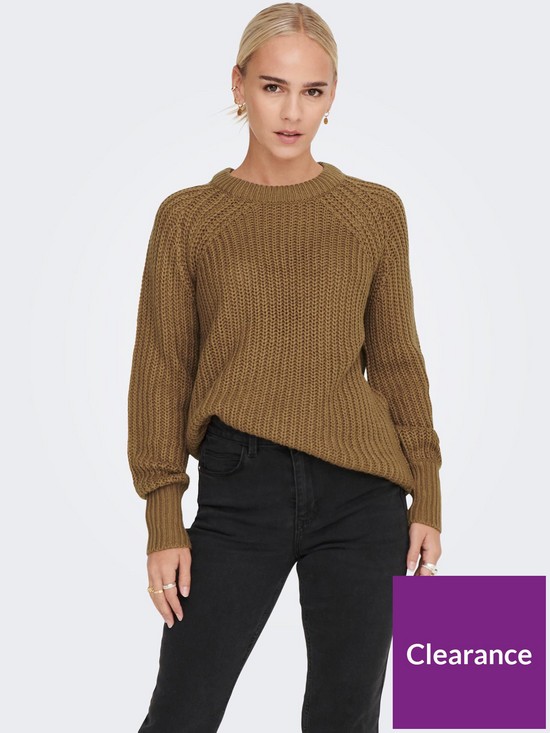 front image of only-balloon-sleeve-jumper-brown