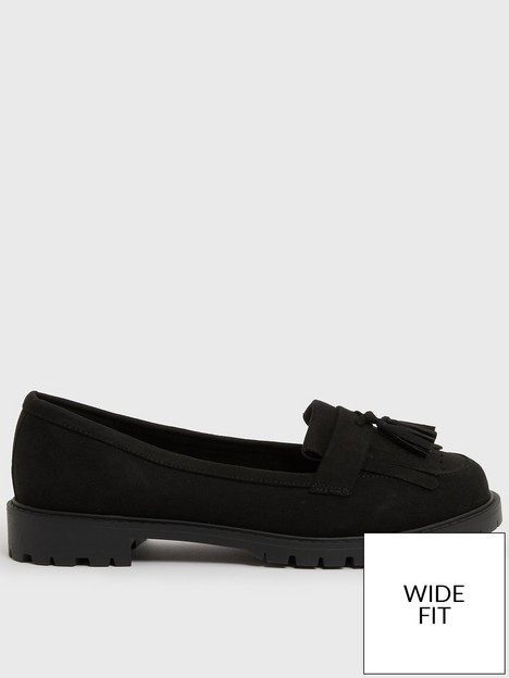 new-look-wide-fit-black-suedette-tassel-chunky-loafers