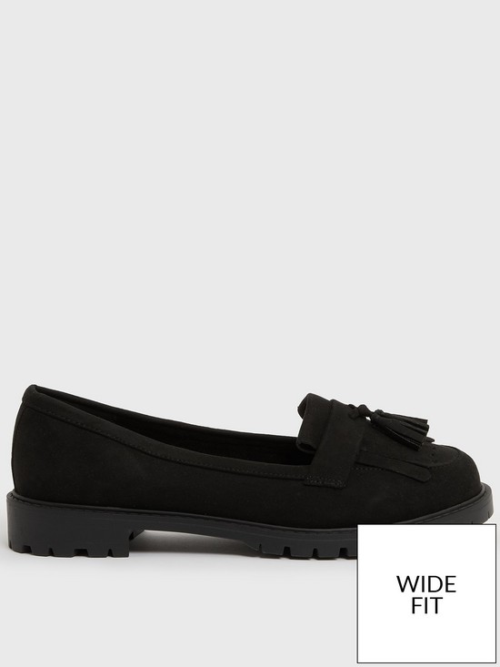 front image of new-look-wide-fit-black-suedette-tassel-chunky-loafers