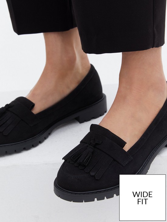stillFront image of new-look-wide-fit-black-suedette-tassel-chunky-loafers