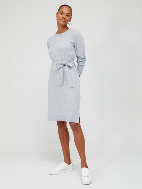 pieces-cava-long-sleeve-knitted-dress-grey
