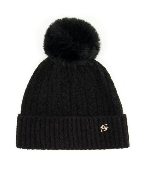 dune-london-rib-knit-faux-fur-pompom-hat-black