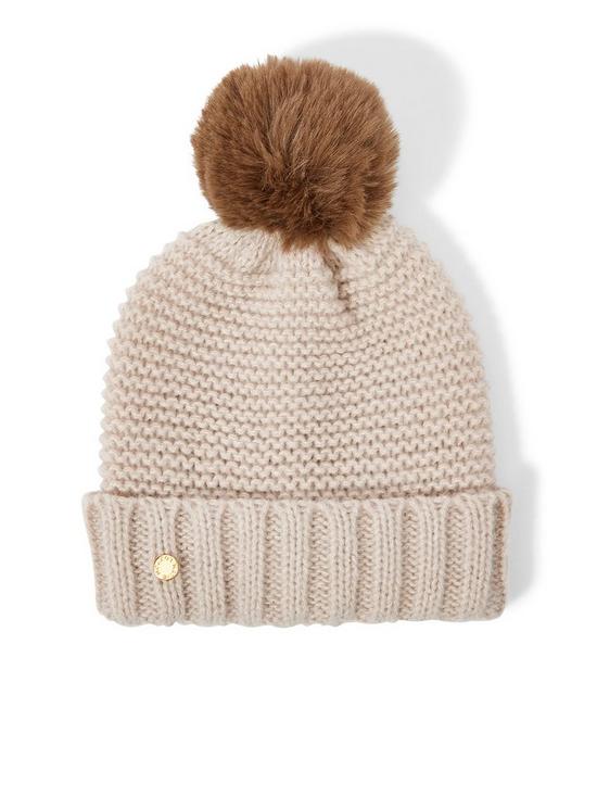 front image of katie-loxton-chunky-knitted-hat-light-taupe
