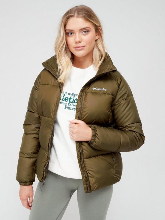 front image of columbia-puffect-jacket-olive