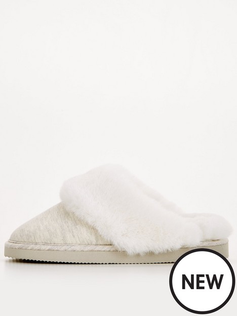 v-by-very-victory-closed-toe-mule-slipper-with-faux-fur-lining-oatmeal