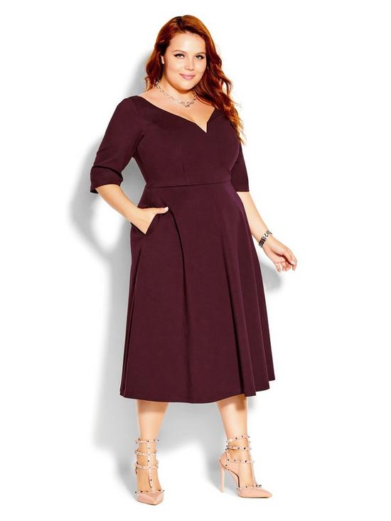 front image of city-chic-cute-girl-elbow-sleeve-dress-burgundy