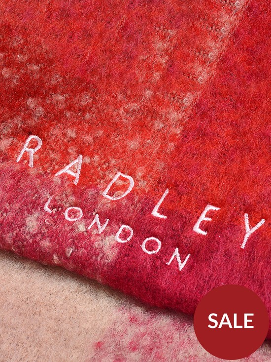 back image of radley-fluffy-check-scarf-crimson