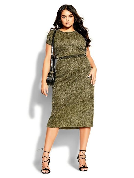 front image of city-chic-luxe-shine-dress-bronze